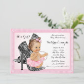 Roze Hoge Hak Schoen Tutu Pearl Baby shower Kaart (Staand voorkant)