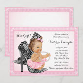 Roze Hoge Hak Schoen Tutu Pearl Baby shower Kaart (Voorkant / Achterkant)