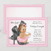Roze Hoge Hak Schoen Tutu Pearl Baby shower Kaart (Voorkant / Achterkant)