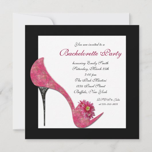 Roze Hoge Hak Schoenen Bachelorette Party Kaart (Achterkant)