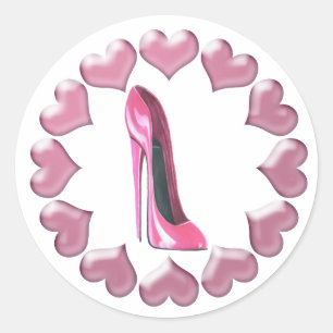Roze Hoge Hak Stiletto Schoen Kunst & Harten Ronde Sticker