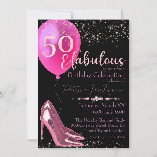 Roze Hoge Hak Stilettos 50e Verjaardag Uitnodiging (Voorkant)