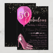 Roze Hoge Hak Stilettos 50e Verjaardag Uitnodiging (Voorkant / Achterkant)