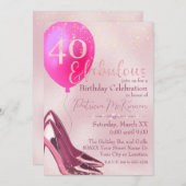 Roze Hoge Hak Stilettos Glitter 40e Verjaardag Kaart (Voorkant / Achterkant)