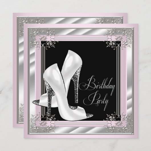 Roze hoge hak verjaardagsfeestje kaart (Voorkant / Achterkant)