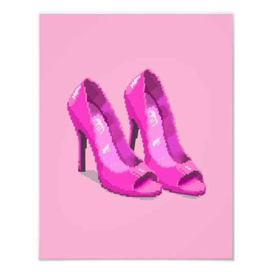 Roze hoge hakken 64-bits pixelartstijl foto afdruk (Voorkant)