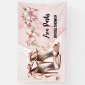 Roze hoge hakken bloem alcohol bruids douche spandoek (Verticaal)