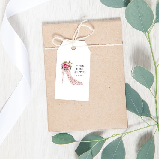 Roze hoge hakken bruidsdouche cadeaulabel