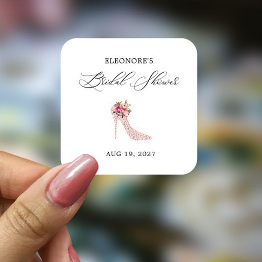 Roze Hoge Hakken Bruidsdouche Vierkante Sticker