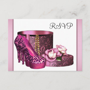 Roze hoge hakken dames luipaard 50ste verjaardag RSVP kaartje