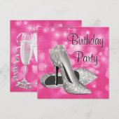 Roze hoge hakken elk nummer verjaardagsfeestje kaart (Voorkant / Achterkant)