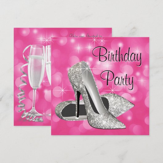 Roze hoge hakken elk nummer verjaardagsfeestje kaart (Voorkant / Achterkant)