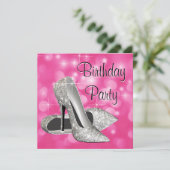 Roze hoge hakken elk nummer verjaardagsfeestje kaart (Staand voorkant)