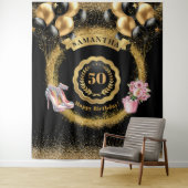 Roze Hoge Hakken Gouden Glitter 50e Verjaardag Wandkleed (In situ)