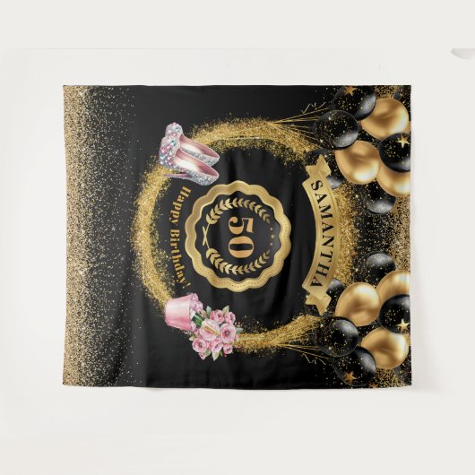 Roze Hoge Hakken Gouden Glitter 50ste Verjaardag D Wandkleed (Voorkant (horizontaal))