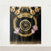 Roze Hoge Hakken Gouden Glitter 50ste Verjaardag D Wandkleed (Voorkant)