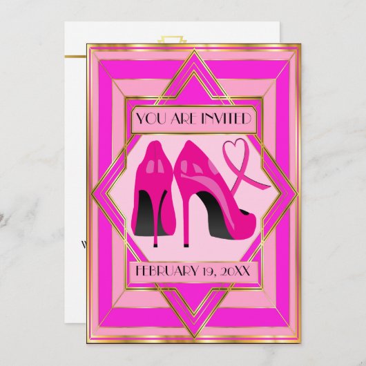 Roze hoge hakken kanker bewustzijn uitnodiging (Voorkant / Achterkant)