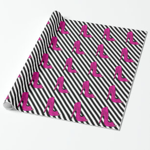Roze hoge hakken schoen Zwart Witte Streep Cadeaupapier