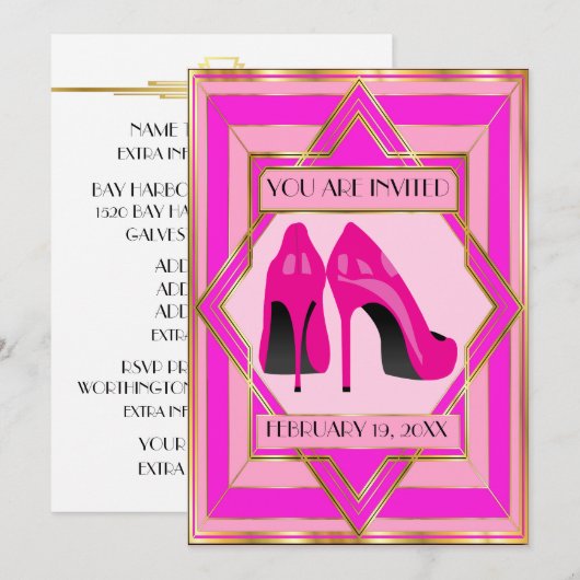 Roze hoge hakken uitnodiging voor speciale gelegen (Voorkant / Achterkant)