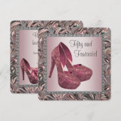 Roze Hoge Hakken Verjaardagsfeestje Kaart (Voorkant / Achterkant)