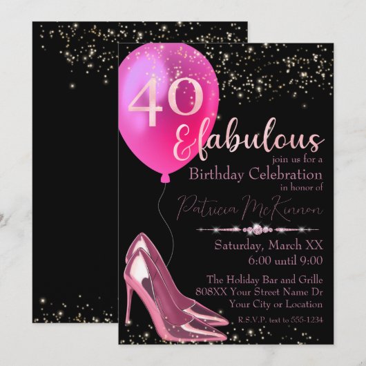 Roze Hoge Heel Stilettos 40e Verjaardag Uitnodigin Kaart (Voorkant / Achterkant)