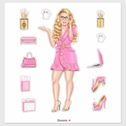 Roze Hoge Mode Blondine Vrouwen Planner Decals Sticker (Vel)