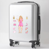 Roze Hoge Mode Blondine Vrouwen Planner Decals Sticker (Koffer)