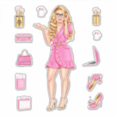 Roze Hoge Mode Blondine Vrouwen Planner Decals Sticker (Voorkant)