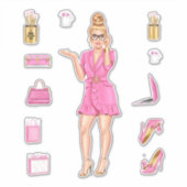 Roze Hoge Mode Blondine Vrouwen Planner Decals Sticker (Voorkant)