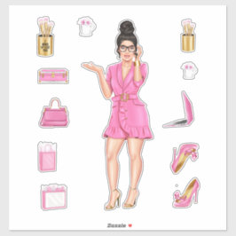 Roze Hoge Mode Brunette Vrouwen Planner Decals Sticker