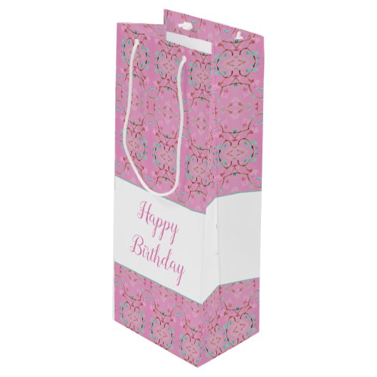 Roze hoge wijn Sweet Patterned Gift Bag Wijn Cadeautas (Voorkant Gekanteld)