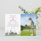 Roze Hole in One Golf 1e Verjaardag Par-t-shirt Fo Kaart (Staand voorkant)