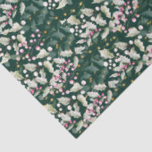 Roze Holly bessen en bladeren op donkergroen Tissuepapier (Detail)