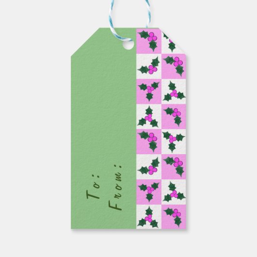 Roze Holly geruit patroon Cadeaulabel (Achterkant)