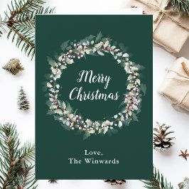 Roze Holly Krans Vrolijk Kerstfeest Feestdagen Kaart