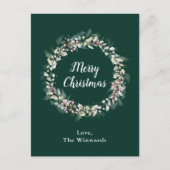 Roze Holly Krans Vrolijk Kerstfeest Feestdagenkaart (Voorkant)