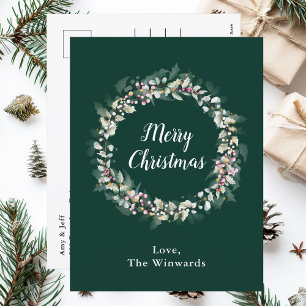 Roze Holly Krans Vrolijk Kerstfeest Feestdagenkaart