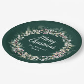 Roze Holly Krans Vrolijk Kerstfeest Papieren Bordje (Gekanteld)