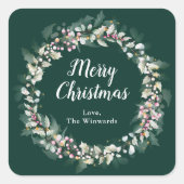 Roze Holly Krans Vrolijk Kerstfeest Vierkante Sticker (Voorkant)