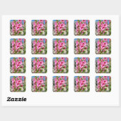 Roze hollyhocbloemen briefkaart vierkante sticker (Vel)