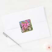 Roze hollyhocbloemen briefkaart vierkante sticker (Envelop)