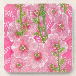 Roze Hollyhock Mallow Malva Flower Floral Painting Bier Onderzetter