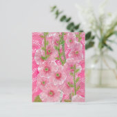 Roze Hollyhock Mallow Malva Flower Floral Painting Briefkaart (Staand voorkant)