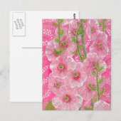 Roze Hollyhock Mallow Malva Flower Floral Painting Briefkaart (Voorkant / Achterkant)