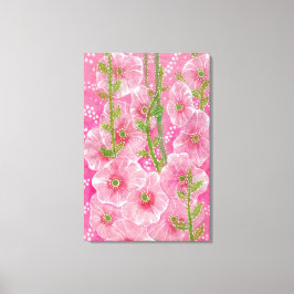 Roze Hollyhock Mallow Malva Flower Floral Painting Canvas Afdruk