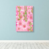 Roze Hollyhock Mallow Malva Flower Floral Painting Canvas Afdruk (Insitu (Houten vloer))