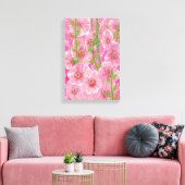 Roze Hollyhock Mallow Malva Flower Floral Painting Canvas Afdruk (Insitu (Woonkamer))