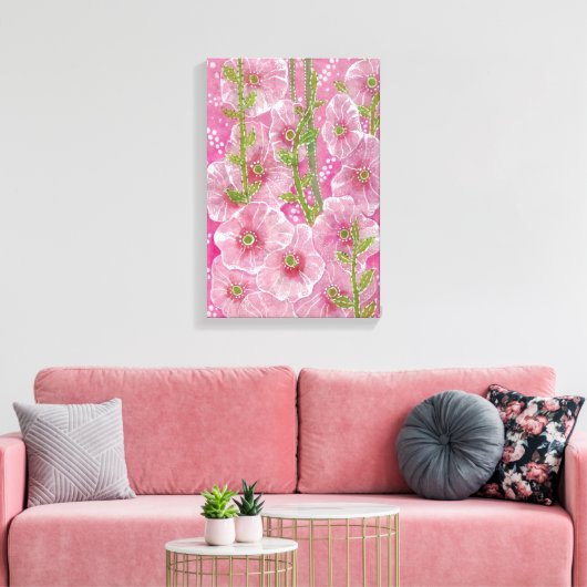 Roze Hollyhock Mallow Malva Flower Floral Painting Canvas Afdruk (Insitu (Woonkamer))