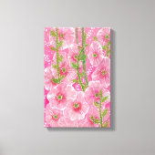 Roze Hollyhock Mallow Malva Flower Floral Painting Canvas Afdruk (Voorkant)