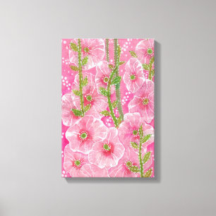 Roze Hollyhock Mallow Malva Flower Floral Painting Canvas Afdruk